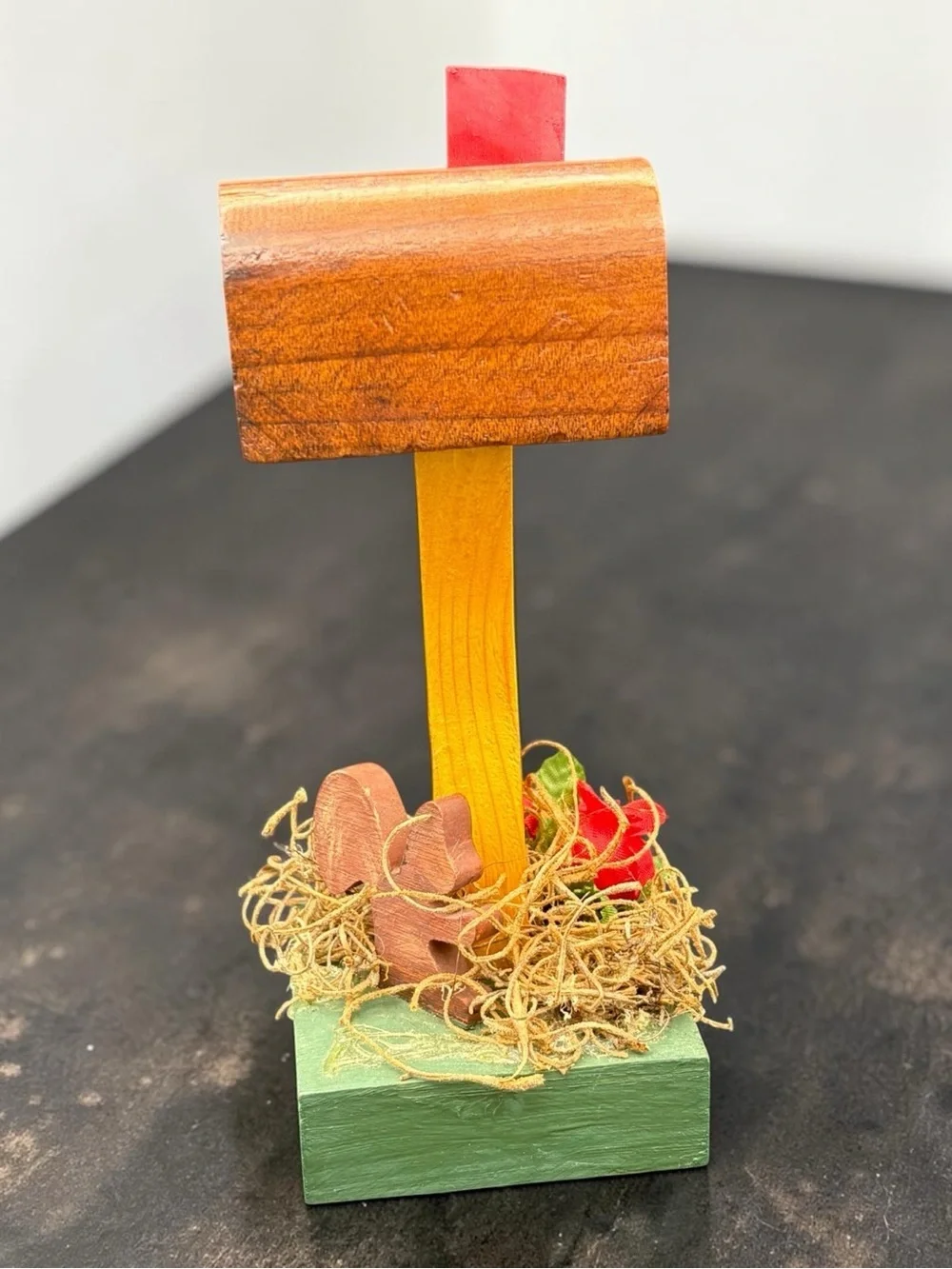 Vintage Hand Carved Mini Wooden Mailbox w/ Squirrel Decor 6 inches tall EUC